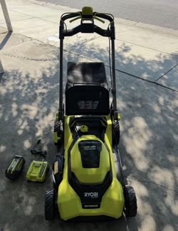 RYOBI 40V HP Brushless 21 in. Cordless Battery Walk Behind Self-Propelled Lawn Mower battery and charger 