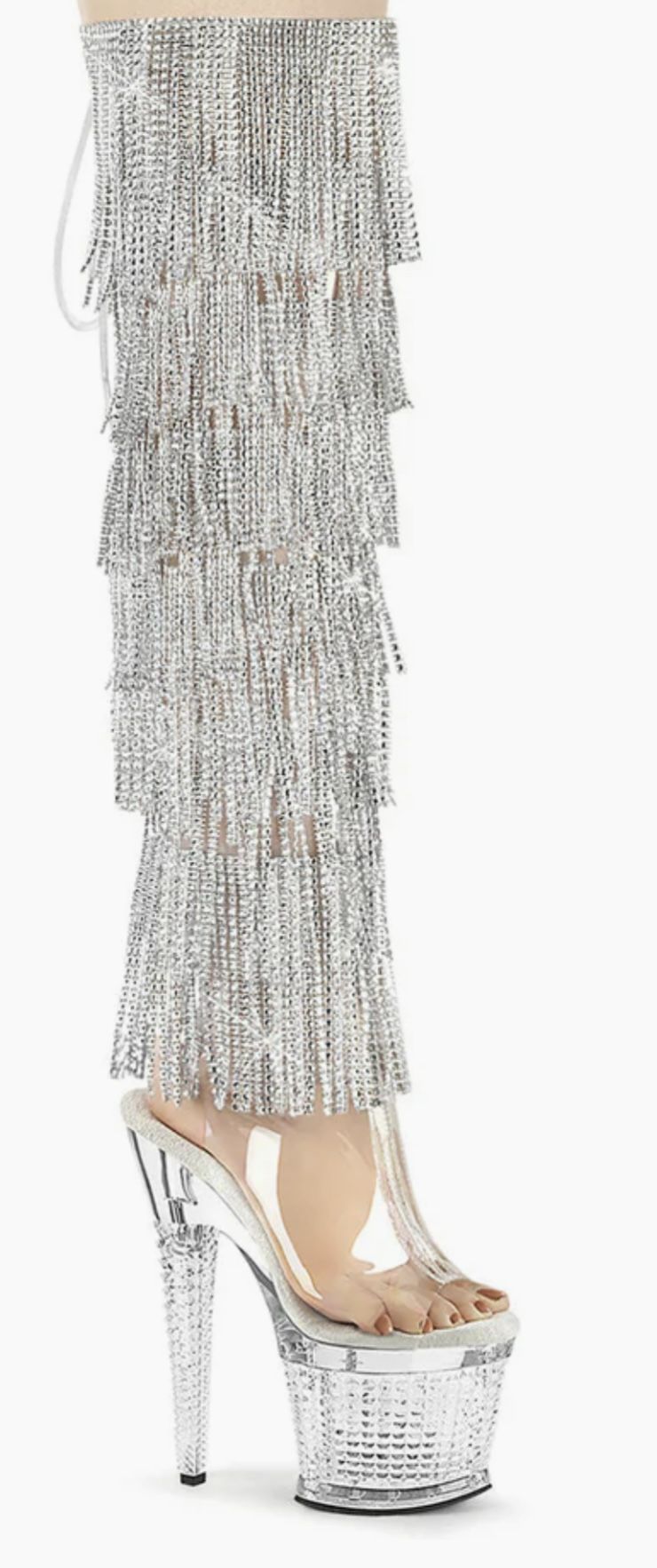 Pleaser Heel Boots Spectator-3019C-RSF fringe knee high shoes platform sandals