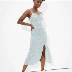 American Eagle Floral Cowl Neck Midi Slip Dress 