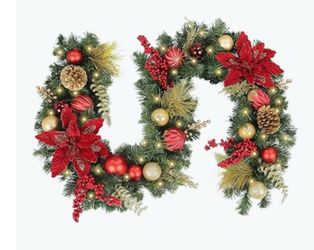 New WBHome Pre-lit 6 Feet/72 Inch Christmas Garland, red & Gold Lighted Garland with 35 LED Lights for Indoor Outdoor Xmas Decor Holiday Decorations, 