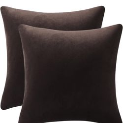 DEZENE Throw Pillow Covers 20x20 Chocolate Brown: Pack of 2 Cozy Soft Velvet Square Modern Luxury Decorative Throw Pillow Cases for Sofa Couch Living 