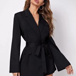 SHEIN privé Notched Collar Belted Blazer Dress Black / L(8/10)