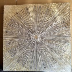 Gold Sunburst Wall Art – Statement Canvas, Shimmer Finish  | Like New