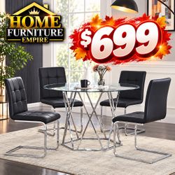 Round Glass Dining Table Set with 4 Chairs