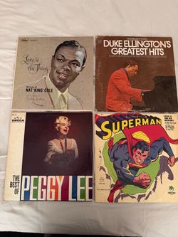 Vintage Vinyl records. 4 records Duke Ellington, Nat King Cole, Peggy Lee, Superman