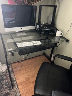 Glass Top Computer Desk with Metal Frame