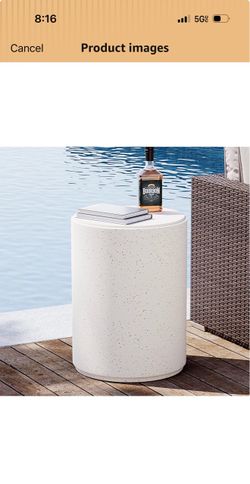 White Speckled Concrete Cylinder Side Table