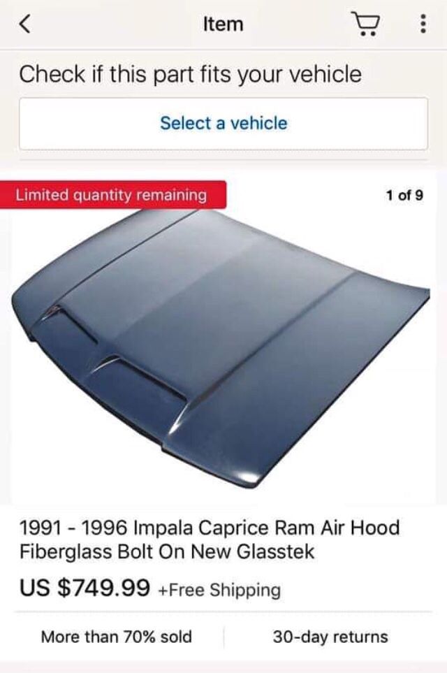 Air ram hood for 91-96 caprice impala