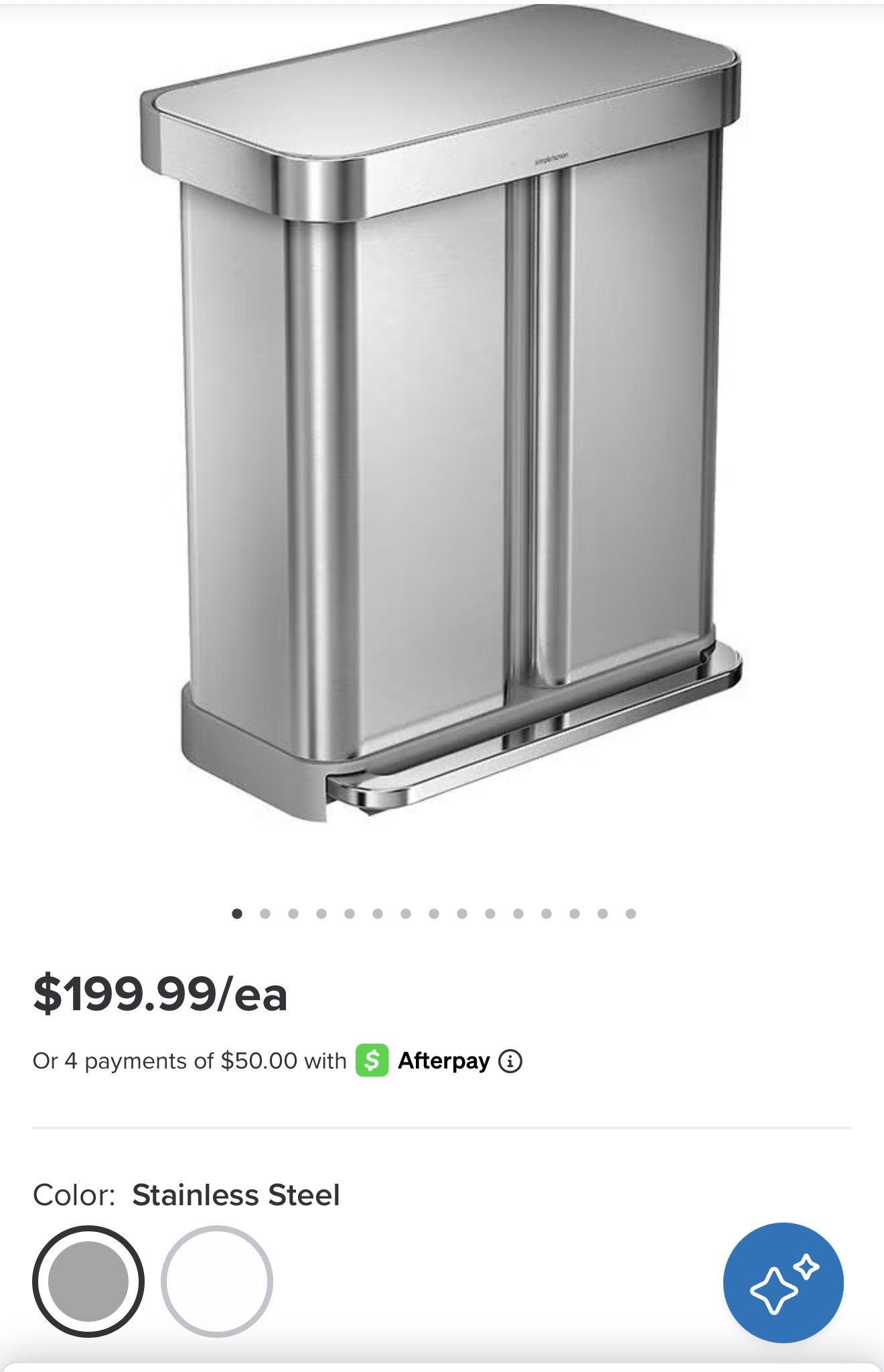 simplehuman 58L / 15 Gallon Dual Trash & Recycling Can - Stainless Steel