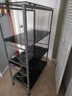 Glass desk with matching shelf