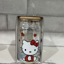 Hello Kitty Glass Tumbler With Lid And Straw