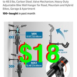 Bike Wall Mount - [2 Pack] EVA Foam Padded up to 48.5 lbs, Carbon Steel, Valve Mechanism, Heavy-Duty Adjustable Bike Wall Hanger for Road,