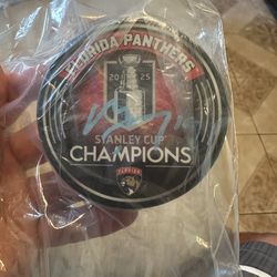 Sergei Bobrovsky Signed Panthers 2025 Stanley Cup Champions Logo Hockey Puck (JSA)