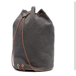 Hermes Gray Canvas Polochon Mimile Drawstring Bucket Bag Backpack PHW 