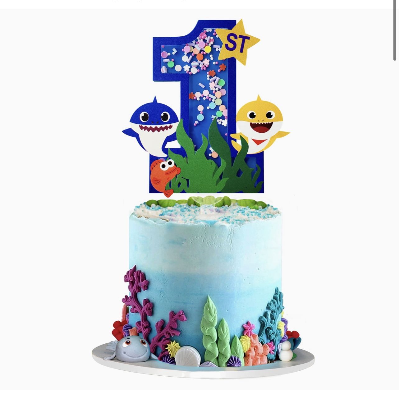 1st Birthday Baby Shark Cake Topper