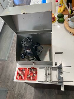 Vintage used Sears Router set in metal box