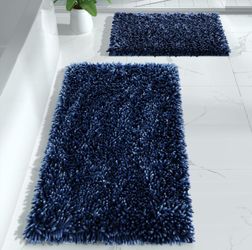 Yimobra Bathroom Rugs Sets 2 Piece, Luxury Extra Thick Bath Mats for Laundry Room Floor, Shaggy Fluffy Chenille Bathroom Rug Set, Soft Comfortable, No