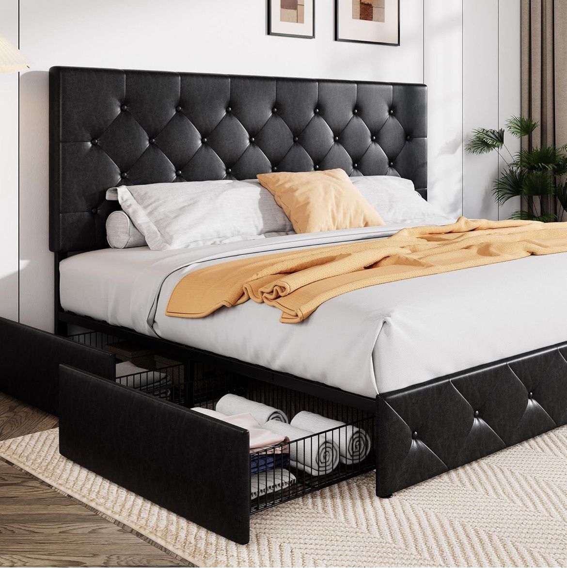 King Size Bed Frame With Storage Drawers