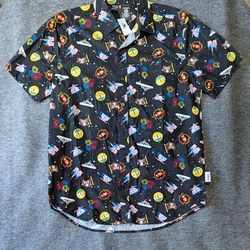 Disney Parks 'Icons' pattern short sleeve button up shirt - S *NWT*