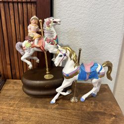 Lot of 2 • Carousel Horse Figurines • Musical & Decorative