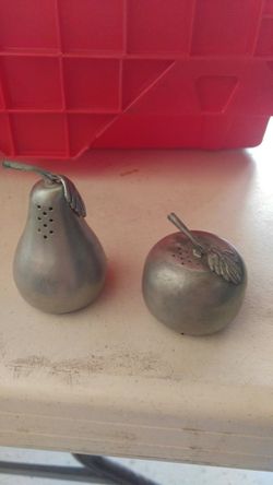Vintage pewter apple and pear salt and pepper shaker