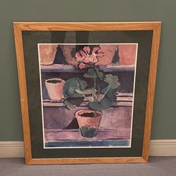 Large (30.5"H x 26.25"W) Wood-Framed, Matted & Glass-Covered WATERCOLOR Print - price as posted is firm.