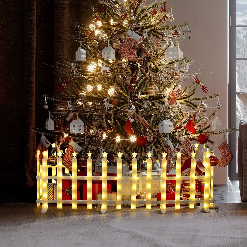 Christmas Star-Topped Fence Light Decor Outdoor - Set of 8 ，HD2444