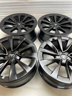 19” oem tesla model 3 factory wheels 19 inch satin black rims Tesla 3 powder coat exchange