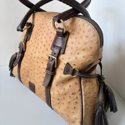 Dooney & Bourke Large Tan/Brown Ostrich Letter Carrier Crossbody