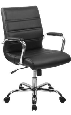 Mid-Back Ribbed Black Leather Executive Office Chair