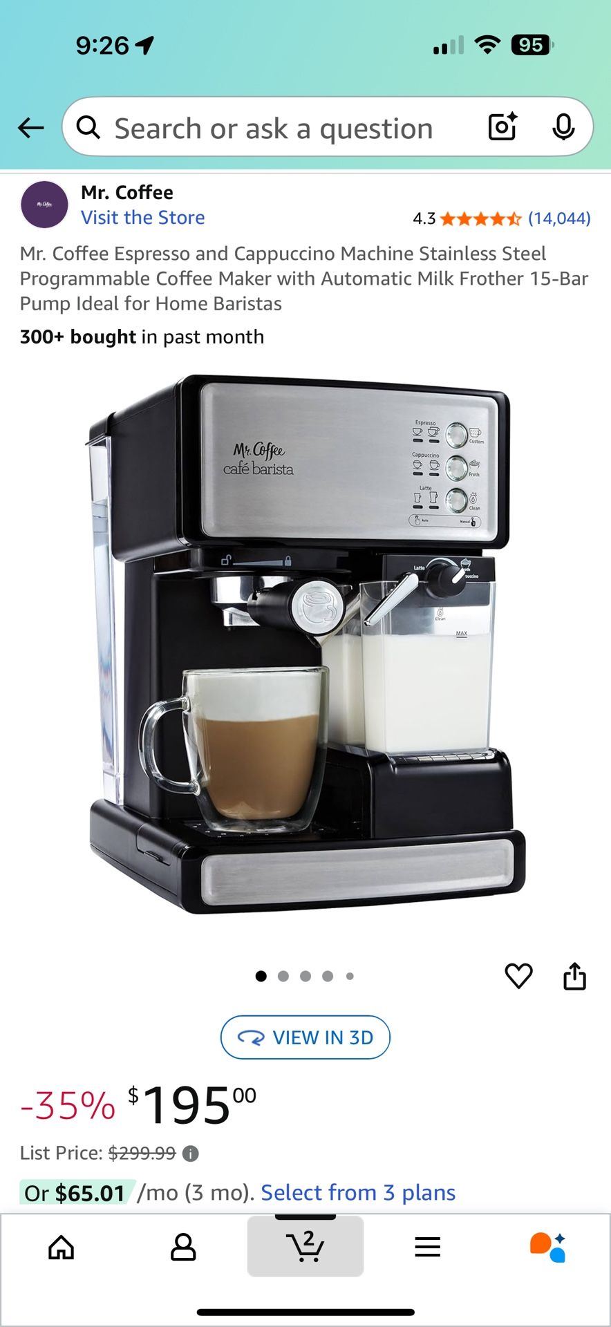 Mr. Coffee Espresso and Cappuccino Machine Stainless Steel Programmable Coffee Maker with Automatic