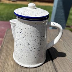 Blue/White Speckled Ceramic Mini Coffee Pot With Lid 