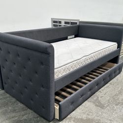 Twin Twin Size Charcoal With Ortho Mattress 