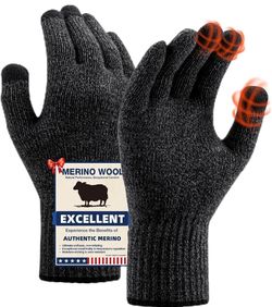 middle size Merino Wool Gloves for Men Women, Touch Screen Warm Glove Liners Thermal Soft Knit Lining for Winter Running Hiking   1 sustainability fea
