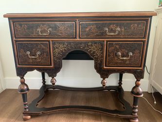 Vintage hand painted  Asian inspired  William & Mary style low boy chest drawers. Hall table