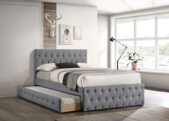 Full Twin Grey frenchi Trundle Bed With Orthopedic Mattress Included