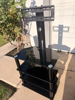 Black Glass TV Stand, 4 Tiers, Small Corner Fitting