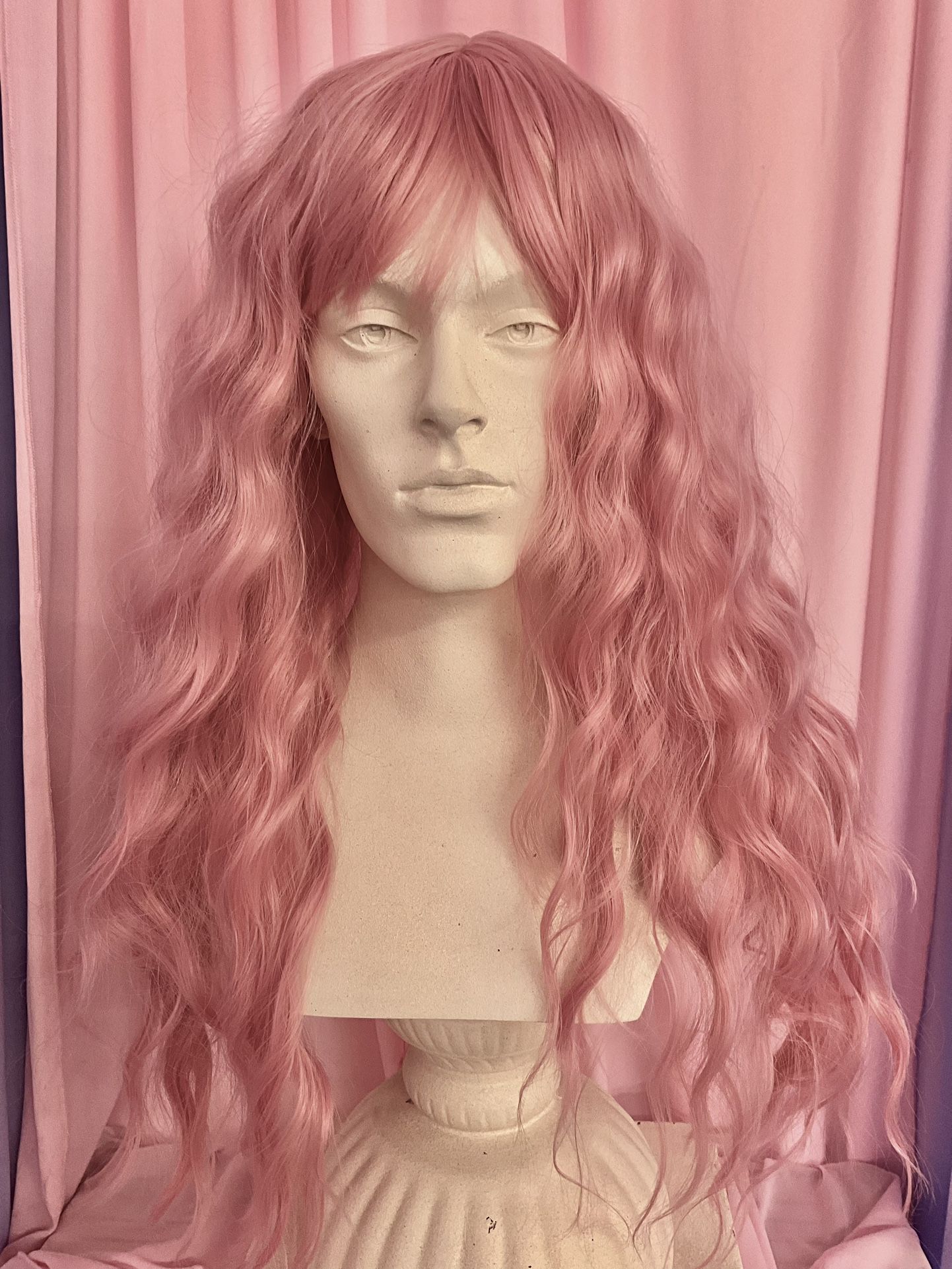 Light Pink Wavy Bangs Drag Queen Show Costume Wig 