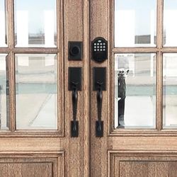 Door Lock - Keypad Deadbolt Electronic Keyless Entry Door Lock with Handle for Double Door, Matte Black