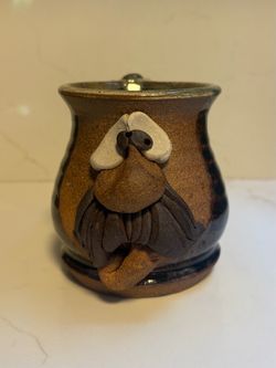 Vtg MMS Mahon Ugly FD 3unny Face Stoneware Pottery Mug Mustache