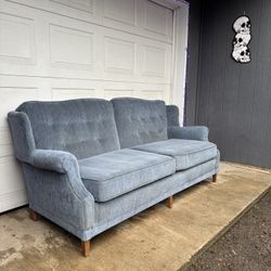 Vintage MCM Wing Highback Tufted Sky Blue Sofa •FREE DELIVERY•