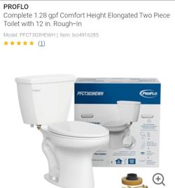Complete 1.28 gpf Comfort Height Elongated Two Piece Toilet with 12 in. Rough-In