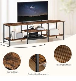 HOOBRO TV Stand with Power Outlets to 75 Inches, TV Console Table with Open Storage Shelves Cabinet,