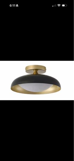 aiwen Mid Century 1-Light 11.41 in. Dimmable Black & Gold Semi-Flush Mount Light