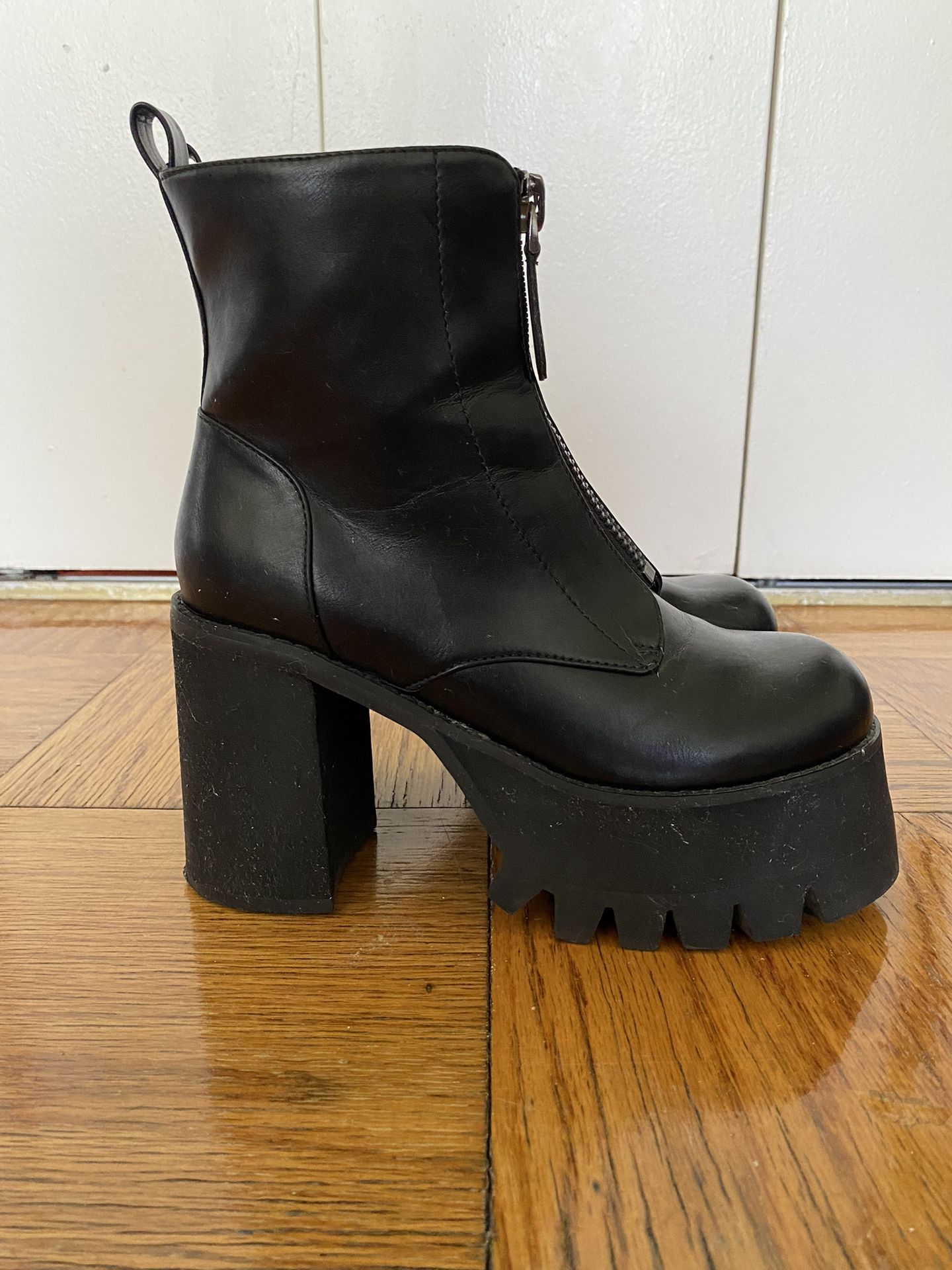 Poster Grl Chunky Block Heel Platform Zip Boots - Size 7, Black
