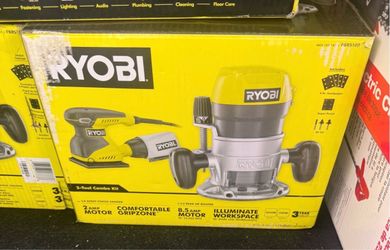 RYOBI 8.5 Amp Peak HP Fixed Base Router & 1/4 Seat Finish Sander Kit (2 Tools)