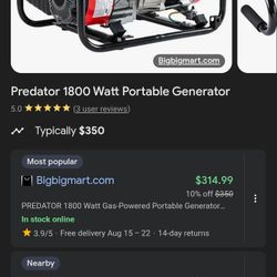 Predator Generator Peak Watts 4000