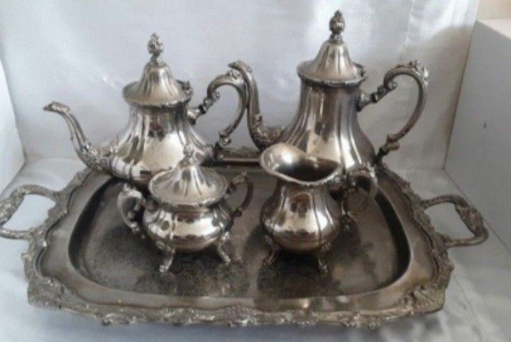 Antique Silver Plated Tea & Coffee Set with Tray