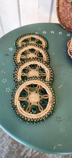4 Vintage Woven Straw & Rafia Trivets