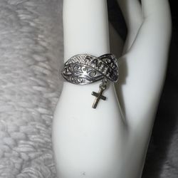 Vintage Faith Filigree Dangle Cross Ring, size 8